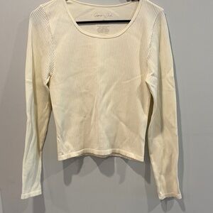 Elegant Cream Long Sleeve Ribbed Top